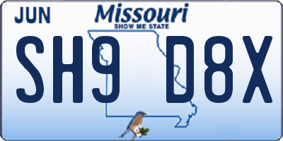 MO license plate SH9D8X