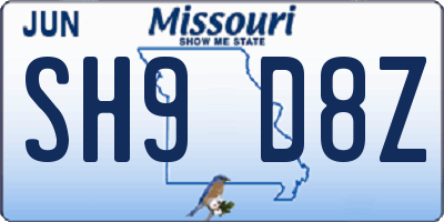MO license plate SH9D8Z