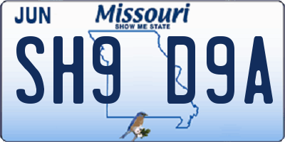 MO license plate SH9D9A