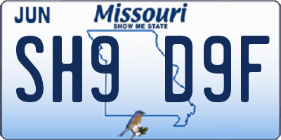 MO license plate SH9D9F