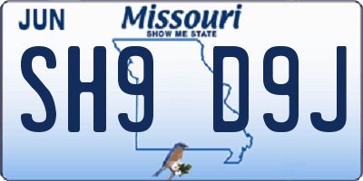 MO license plate SH9D9J