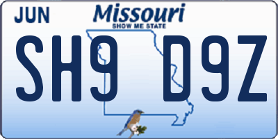 MO license plate SH9D9Z