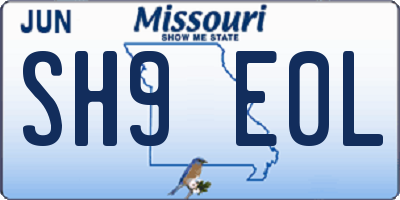 MO license plate SH9E0L
