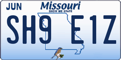 MO license plate SH9E1Z