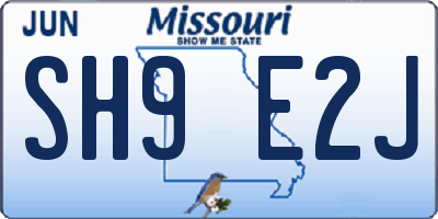 MO license plate SH9E2J