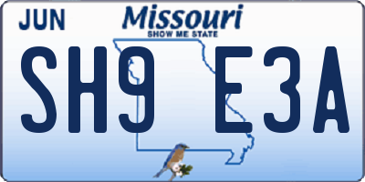 MO license plate SH9E3A