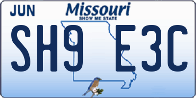 MO license plate SH9E3C