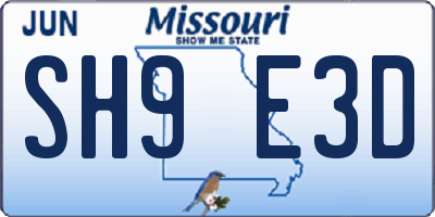 MO license plate SH9E3D