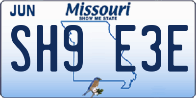 MO license plate SH9E3E