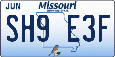 MO license plate SH9E3F