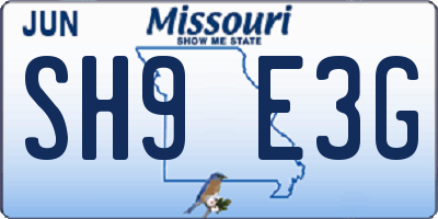 MO license plate SH9E3G