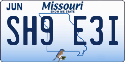 MO license plate SH9E3I