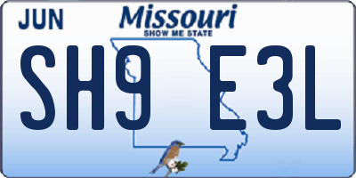 MO license plate SH9E3L