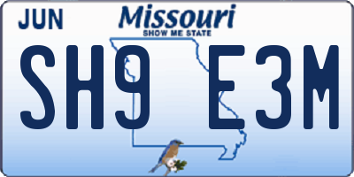 MO license plate SH9E3M