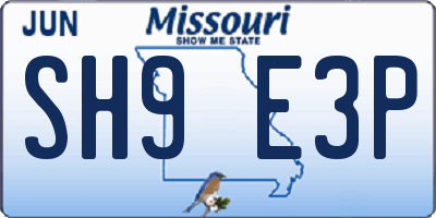 MO license plate SH9E3P