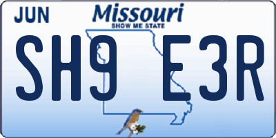 MO license plate SH9E3R