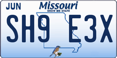 MO license plate SH9E3X