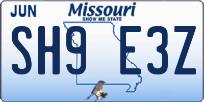 MO license plate SH9E3Z