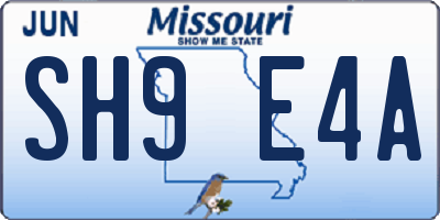 MO license plate SH9E4A