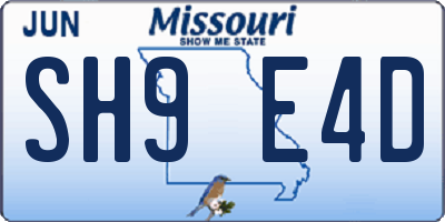 MO license plate SH9E4D