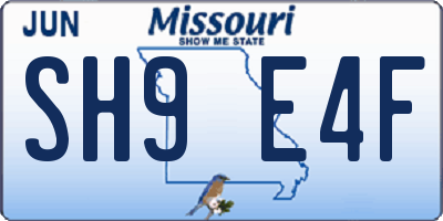 MO license plate SH9E4F