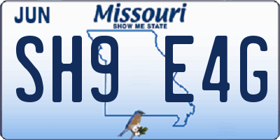 MO license plate SH9E4G