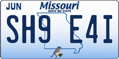 MO license plate SH9E4I