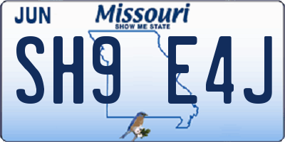 MO license plate SH9E4J