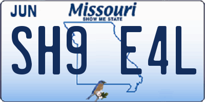 MO license plate SH9E4L