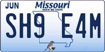 MO license plate SH9E4M