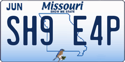 MO license plate SH9E4P