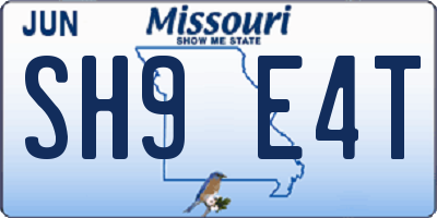 MO license plate SH9E4T