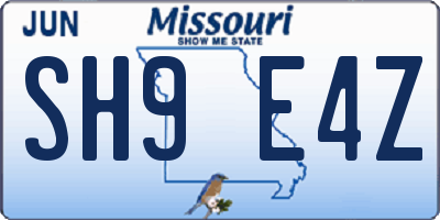 MO license plate SH9E4Z