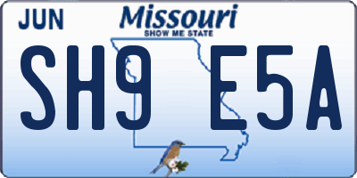 MO license plate SH9E5A