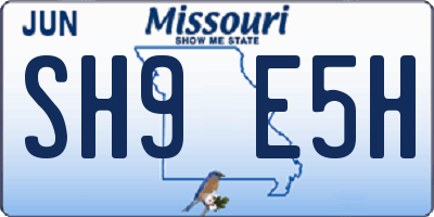 MO license plate SH9E5H