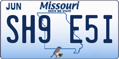 MO license plate SH9E5I