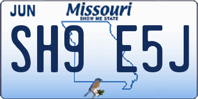 MO license plate SH9E5J