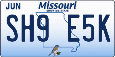 MO license plate SH9E5K