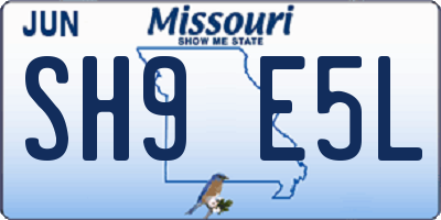 MO license plate SH9E5L