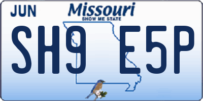 MO license plate SH9E5P