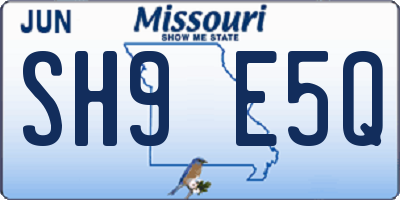 MO license plate SH9E5Q