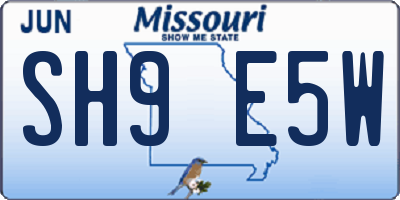 MO license plate SH9E5W