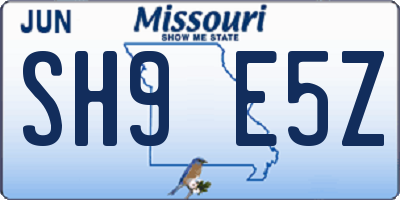 MO license plate SH9E5Z