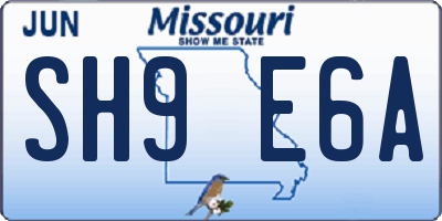 MO license plate SH9E6A