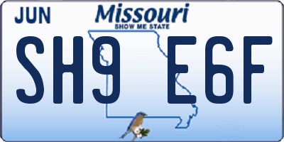MO license plate SH9E6F