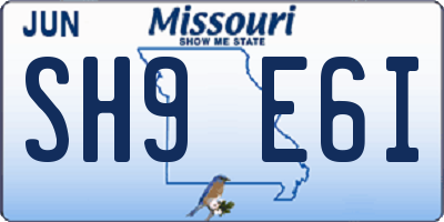 MO license plate SH9E6I