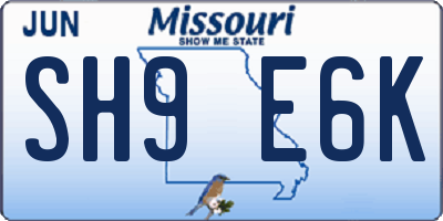 MO license plate SH9E6K