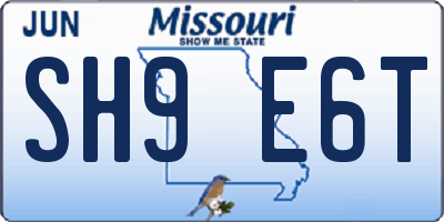 MO license plate SH9E6T
