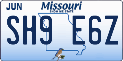 MO license plate SH9E6Z