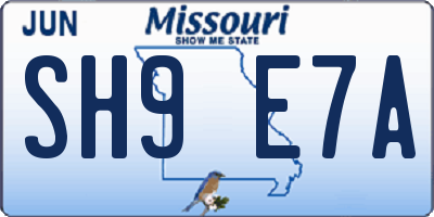 MO license plate SH9E7A